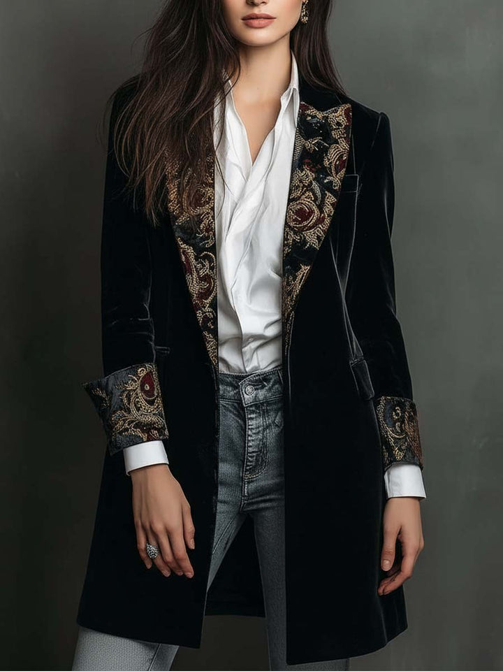 Léontine | Blazer entallado negro con estampado barroco
