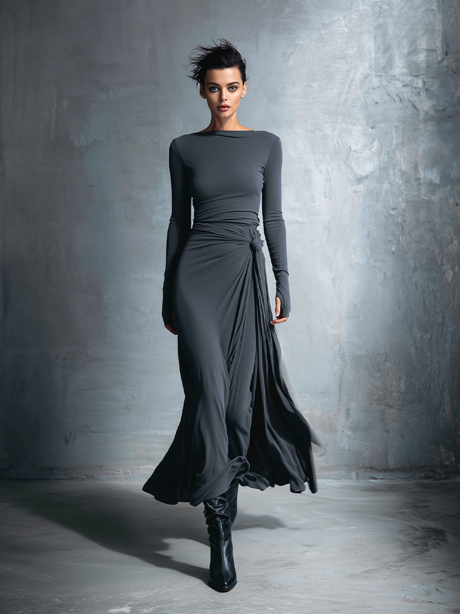 Alejandra | Vestido maxi de seda con nudo