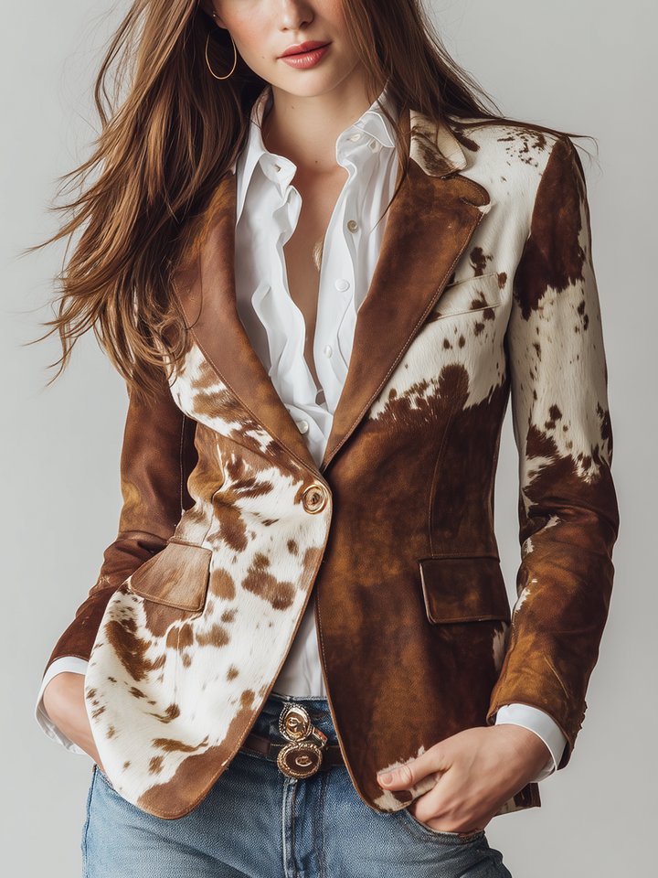 Agathe | Blazer vintage con estampado de vaca eco-responsable
