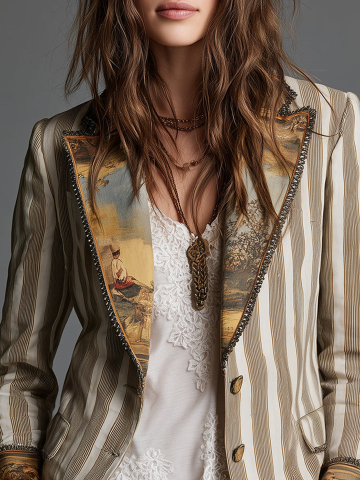 Suzanne | Blazer bohemio de rayas con cuello estampado