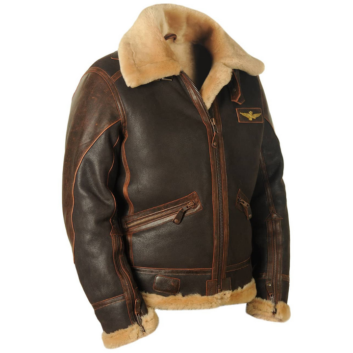 Gonzalo | Chaqueta aviadora clásica de piel de borrego encrespada