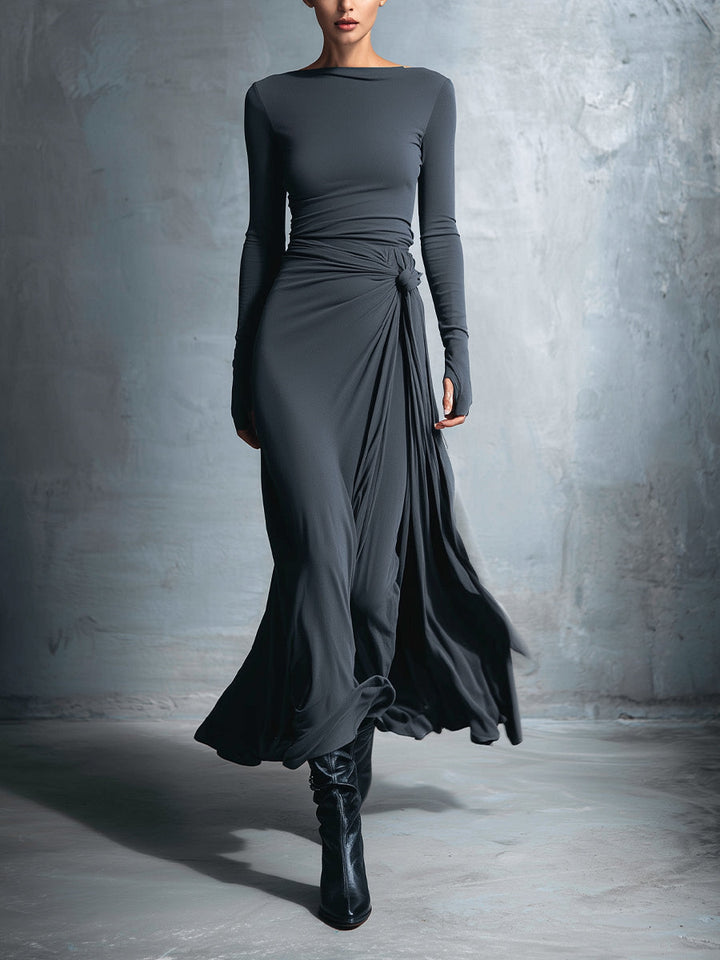 Alejandra | Vestido maxi de seda con nudo
