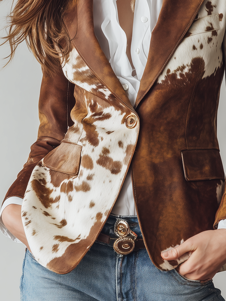 Agathe | Blazer vintage con estampado de vaca eco-responsable