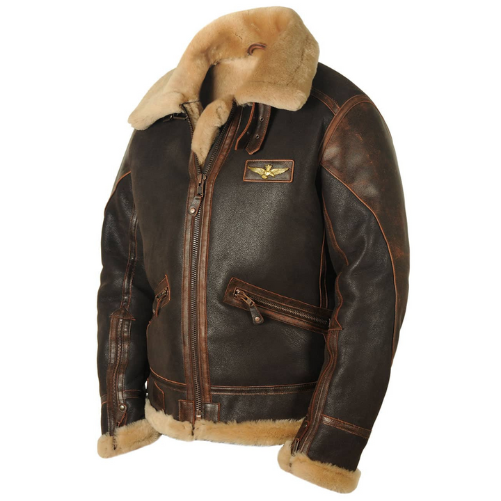 Gonzalo | Chaqueta aviadora clásica de piel de borrego encrespada