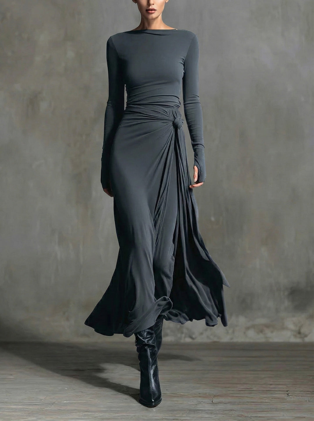 Alejandra | Vestido maxi de seda con nudo