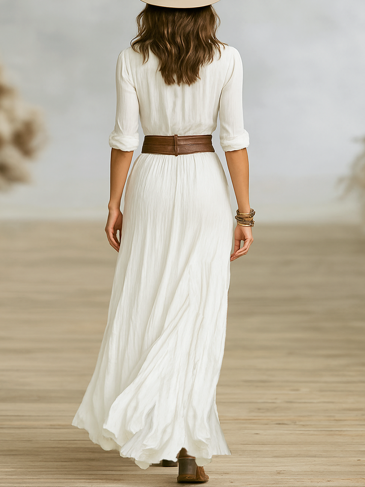 Jimena | Vestido largo de lino con cuello vuelto