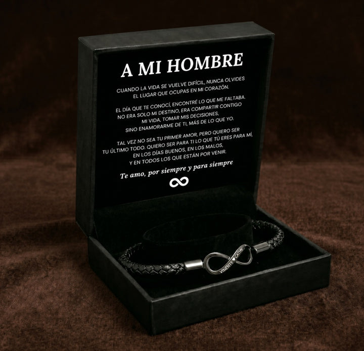 "A mi Hombre" PULSERA DE CUERO INFINITO PERSONALIZADA