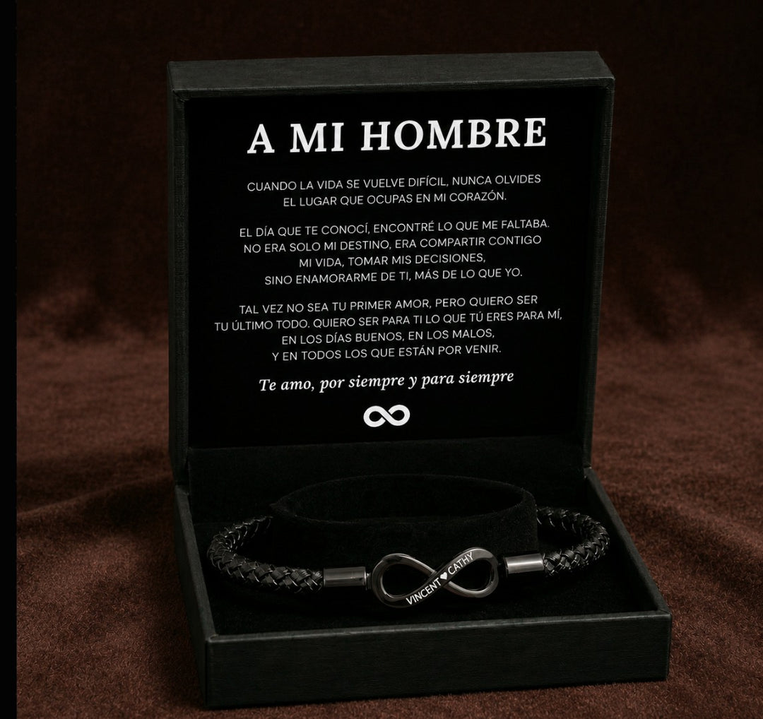 "A mi Hombre" PULSERA DE CUERO INFINITO PERSONALIZADA