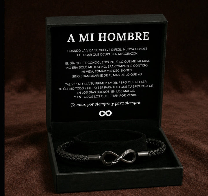 "A mi Hombre" PULSERA DE CUERO INFINITO PERSONALIZADA
