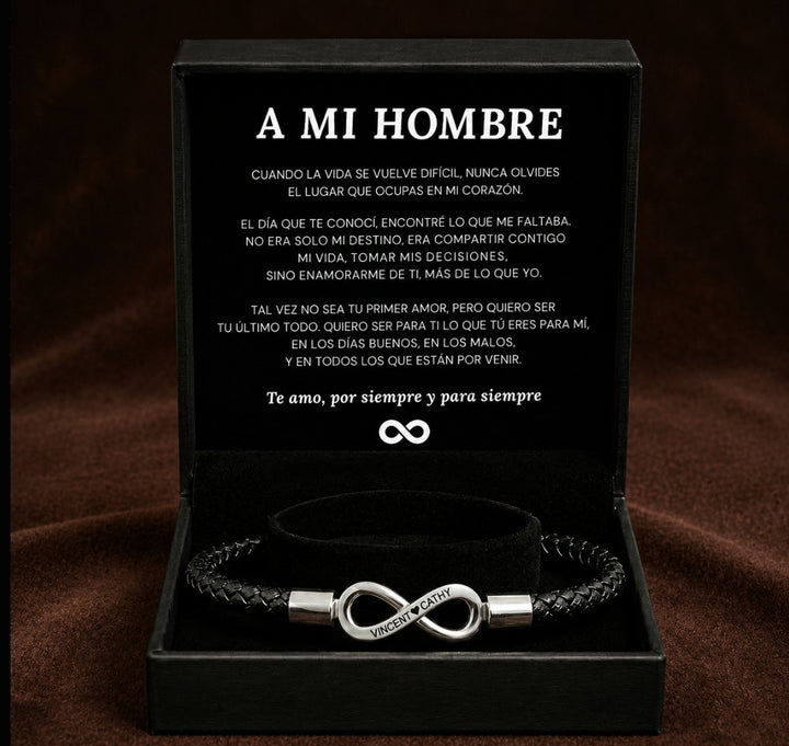 "A mi Hombre" PULSERA DE CUERO INFINITO PERSONALIZADA