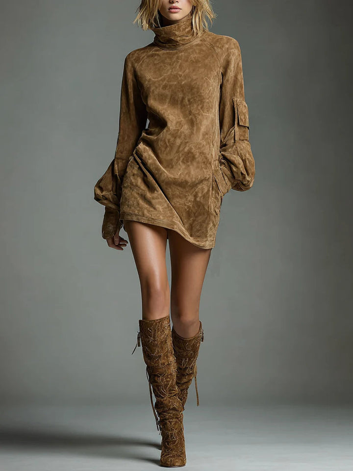 Cayetana | Minivestido oversize de ante con cuello alto