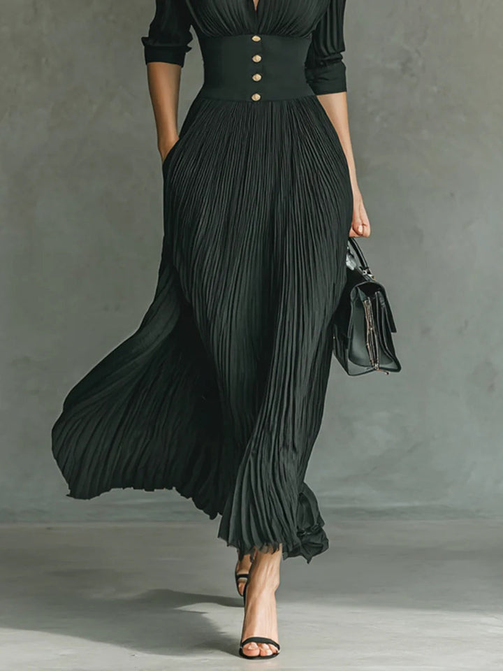 Victoria | Vestido largo plisado con solapas y cintura alta