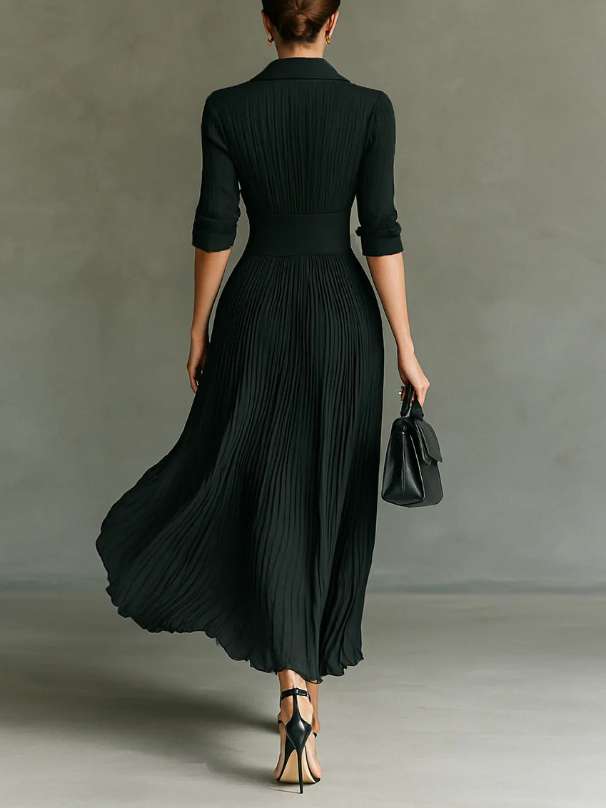 Victoria | Vestido largo plisado con solapas y cintura alta