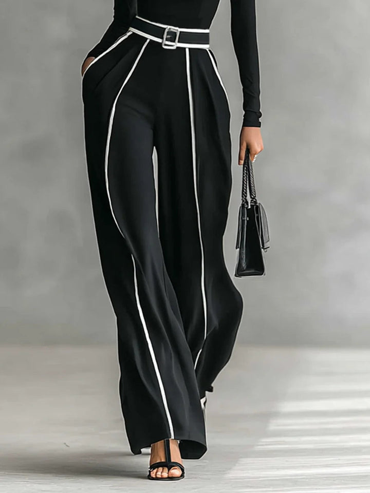 Blanca | Conjunto elegante con cuello alto y pantalones de pierna ancha