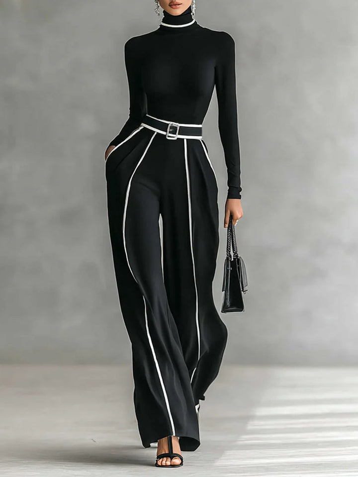 Blanca | Conjunto elegante con cuello alto y pantalones de pierna ancha