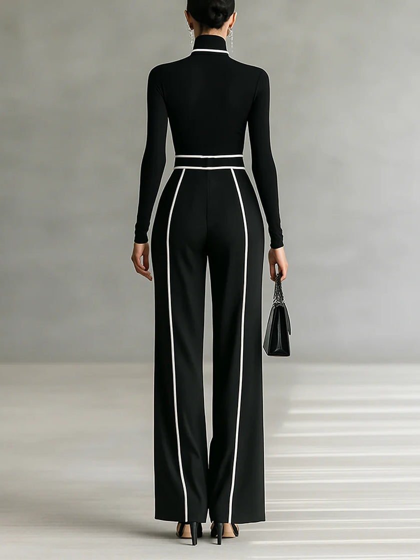Blanca | Conjunto elegante con cuello alto y pantalones de pierna ancha