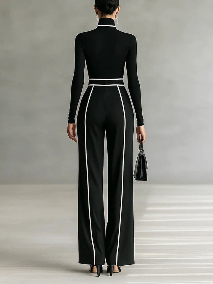Blanca | Conjunto elegante con cuello alto y pantalones de pierna ancha