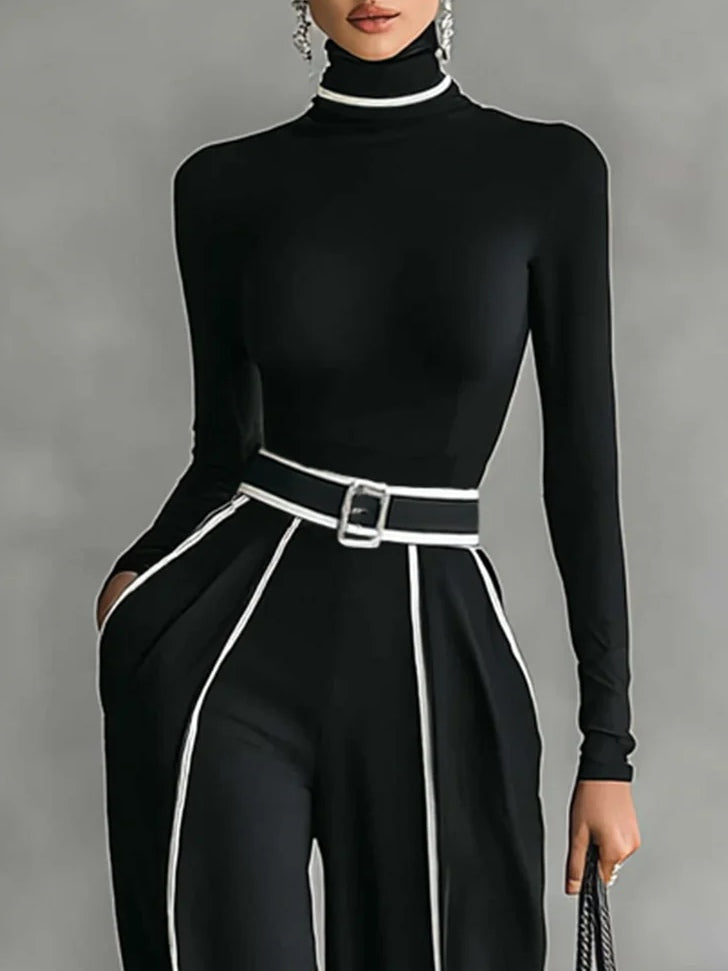 Blanca | Conjunto elegante con cuello alto y pantalones de pierna ancha