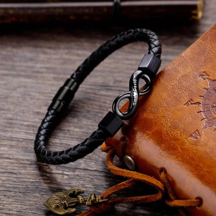 "A mi Hombre" PULSERA DE CUERO INFINITO PERSONALIZADA